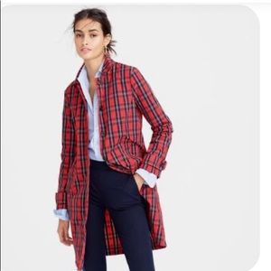 J Crew Collection Red Plaid Trench Coat in Nylon